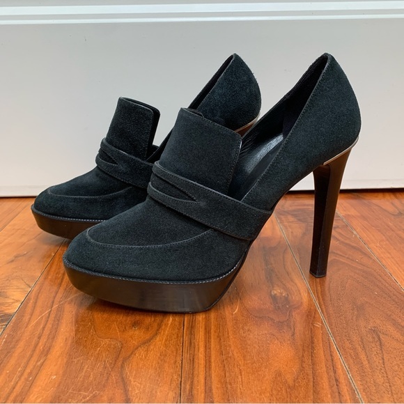 Burberry English Heritage Ryfold Platform Pumps Black Suede 38.5 - Picture 1 of 12